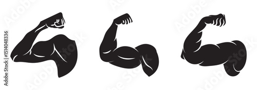 Muscle icon vector design. Biceps icon symbol power of hand. Vector illustration of a male body. Linear hand icon, strong arm muscle Vector illustration. arm flex icon Simple thin line logo set 