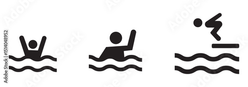 Swimming in the sea vector icon set . Swimming icon linear graphics set vector in black