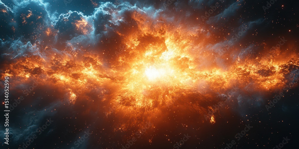 Fototapeta premium Stunning cosmic explosion illuminating the depths of space with vibrant colors and swirling clouds of gas and stars