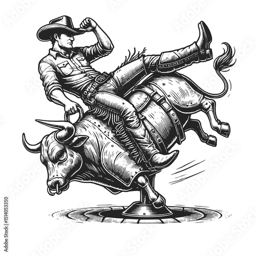 Mechanical Bull Rider Cowboy Vector Illustration