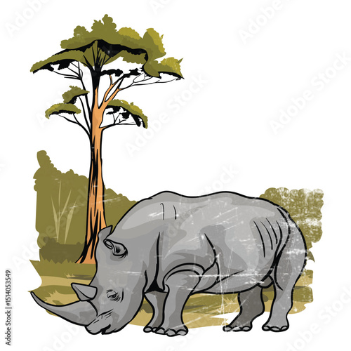 African rhinoceros in the wild in vector format