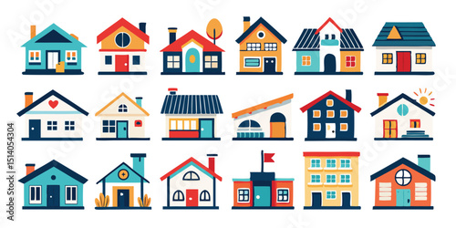 Dream House for Posters, Triangle Roof House, Flat House Illustration, Family House Vector, Home with Porch