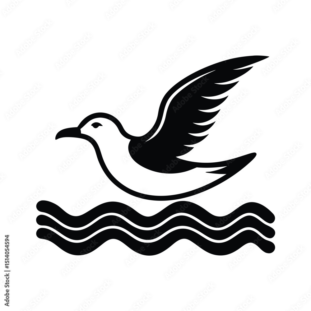 Obraz premium Seagull Flying Over Waves Vector 