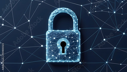 Futuristic Network Security Concept with Wireframe Padlock
