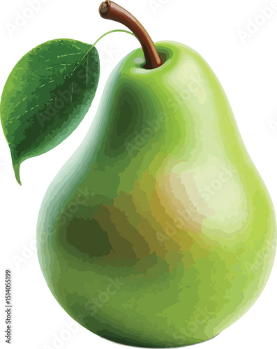 Fresh green pear illustration with leaf isolated on white background perfectly rendered