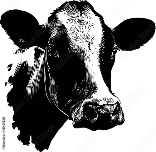 Black and White Cow Head – Minimalist Line Art Vector Illustration for Logo or Print Design