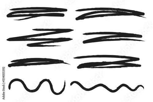 Hand drawn underline black brush stroke. Black paint brush stroke set. Hand drawn doodle sketch pen brush stroke scribble underline. Vector illustrator