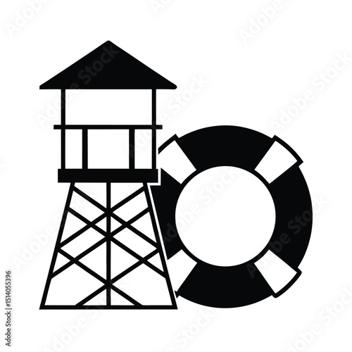 Lifebuoy and Lifeguard Tower Vector
