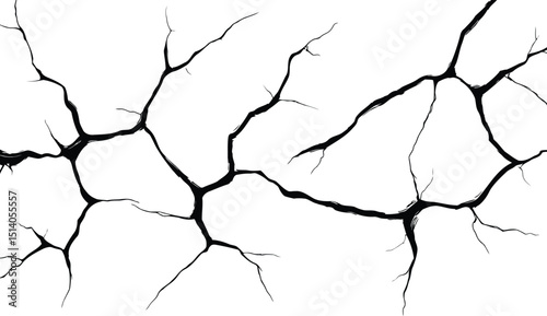 Vector silhouette of a cracked or broken ground surface. Abstract fissure texture in black on white, ideal for destruction effects, damaged surfaces, or grunge design elements.