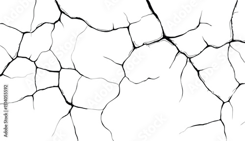 Vector silhouette of a cracked or broken ground surface. Abstract fissure texture in black on white, ideal for destruction effects, damaged surfaces, or grunge design elements.
