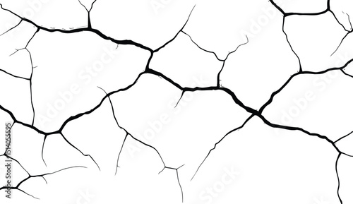 Vector silhouette of a cracked or broken ground surface. Abstract fissure texture in black on white, ideal for destruction effects, damaged surfaces, or grunge design elements.