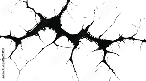 Vector silhouette of a cracked or broken ground surface. Abstract fissure texture in black on white, ideal for destruction effects, damaged surfaces, or grunge design elements.