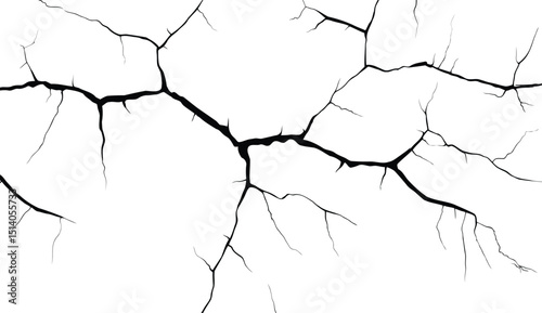 Vector silhouette of a cracked or broken ground surface. Abstract fissure texture in black on white, ideal for destruction effects, damaged surfaces, or grunge design elements.