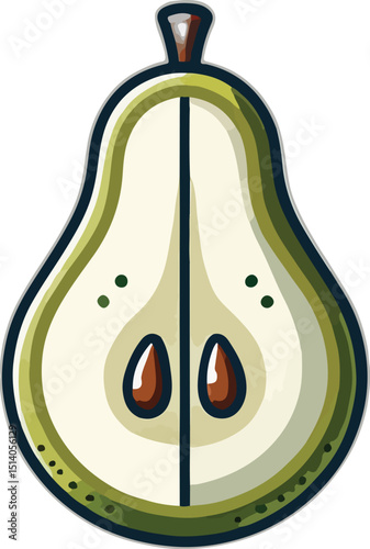 Vector illustration of a halved pear displaying seeds and details on white background