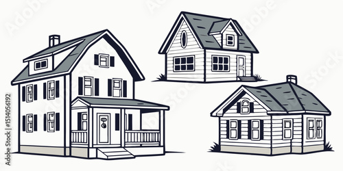 Tiny Home Illustration, House with Round Windows, Roof House Concept, Family House Art, Home Drawing, Suburban House Design