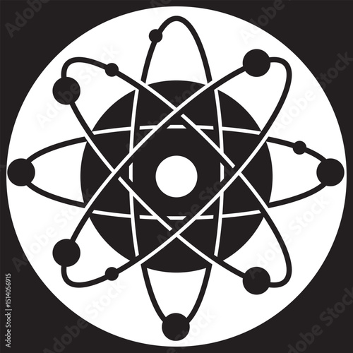 Atom icons. Linear and silhouette style. Vector icons.