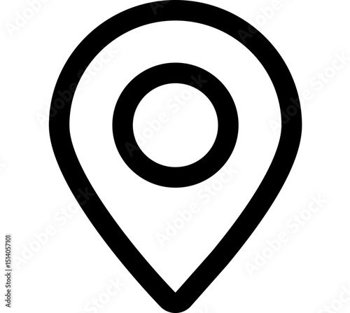 A simple black and white location pin icon with a circular center marking a specific destination point