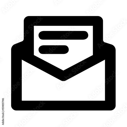 Illustration of an open envelope with a letter inside in a simple black and white style icon