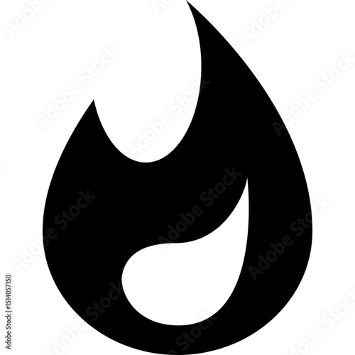 Illustration of a stylized black flame with a teardrop shape inside on a white background view