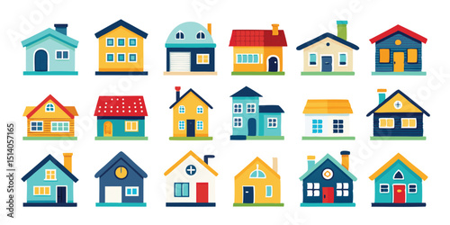 Modern Village House Style, Cartoon House Illustration, Minimalist Family House Art, Classic Suburban Home Icon, Cute Bungalow House Drawing