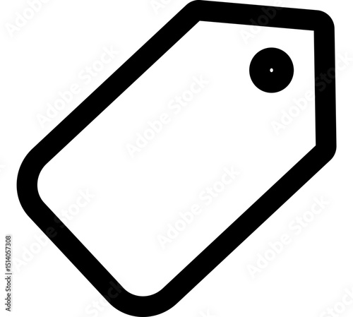 Illustration of a simple black and white tag with rounded corners and a hole for attachment detail
