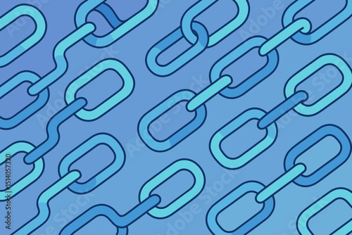 Blockchain Abstract Design. Blue Interconnected Chains. Digital Technology Network. Crypto Finance Security Concept. Modern Web3 Innovation. Secure Data Connection. Vector Illustration Pattern.
