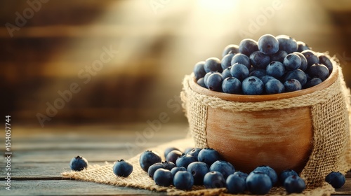 Wallpaper Mural A rustic bowl filled with fresh blueberries, elegantly wrapped in burlap, portraying the beauty of simplicity and the wholesome essence of farm-to-table freshness. Torontodigital.ca
