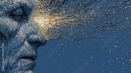 A contemplative face, illuminated by inner light, against a night sky backdrop
