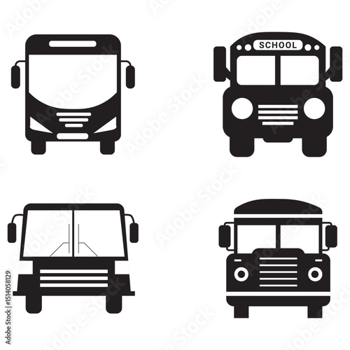 City bus vehicle side view icon and vector silhouette