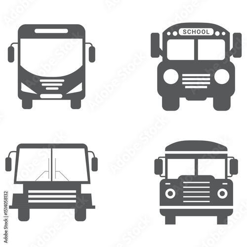 City bus vehicle side view icon and vector silhouette