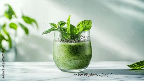 Refreshing Green Smoothie With Chia Seeds and Mint