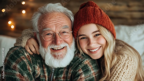 A joyful moment captured between a smiling grandfather and his granddaughter, showcasing the warmth of family relationships and the beauty of shared moments together.