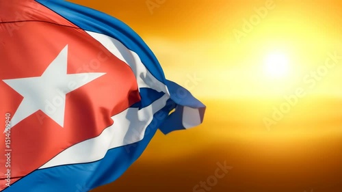 Waving Cuban Flag National Symbol Close Up