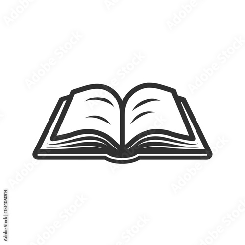 Black open book icon with visible pages and stylized lines representing text, isolated on a transparent background.
