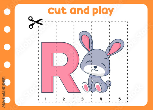 cut and play animal picture cute rabbit  . kids game.
