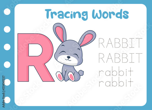 tracing the word of cute rabbit. animal education game