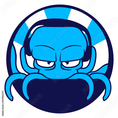 DJ Octopus Mixer Club Music Party Celebrate Fun Isolated Vector Graphic Design Illustration
