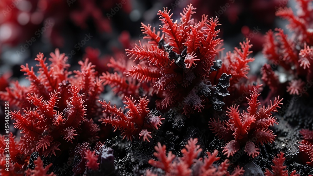 Seaweed Microtexture Science Macro Background in Red and Violet