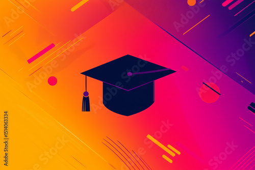 graduation cap silhouette on bright background, education success theme, minimal style