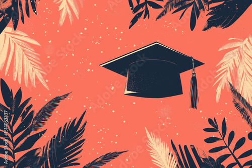 graduation cap silhouette on bright background, education success theme, minimal style