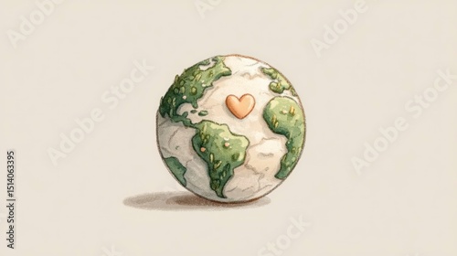 Heartfelt Earth Illustration A Globe with a Heart Symbolizing Love and Care for the Planet