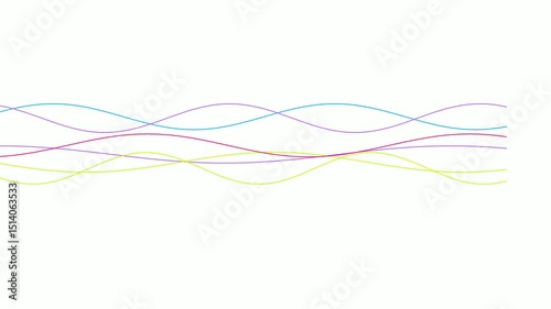 Layered neon wave grid animation with ribbon motion on white background