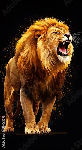 Digital illustration of a roaring lion