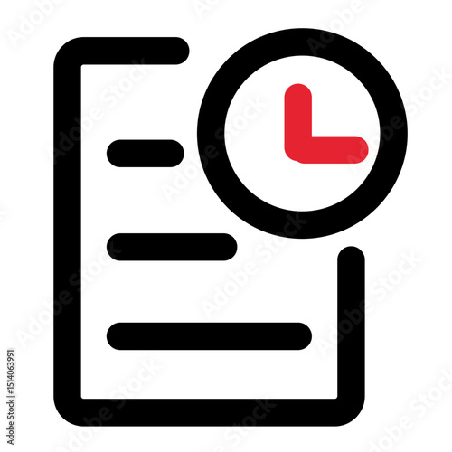 Document with lines and a clock showing time deadline and schedule for the task at hand on white background
