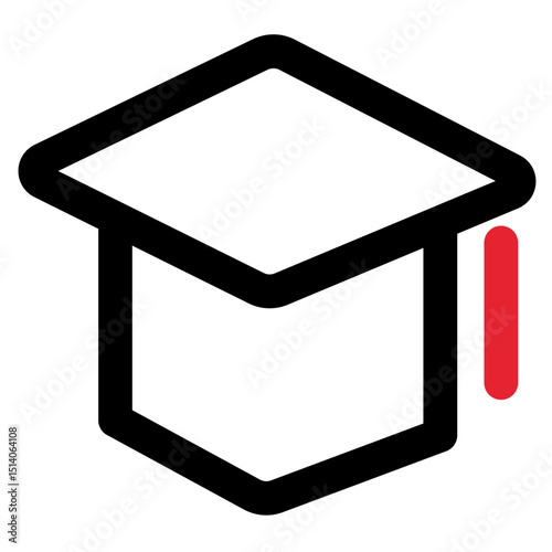 Illustration of a graduation cap with a red tassel on a white background in simple outline style