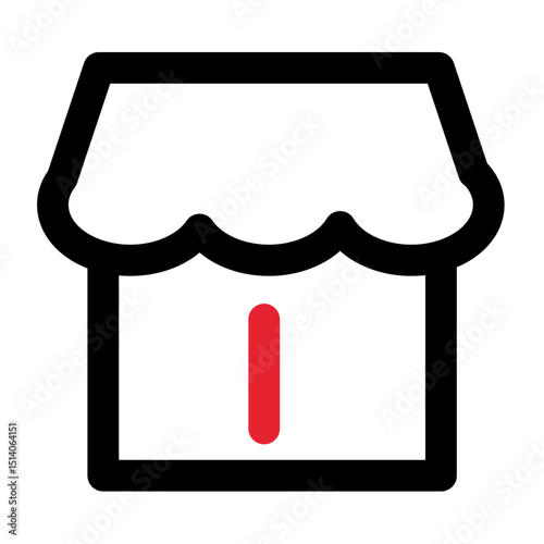 Illustration of a storefront with black outline and a red stripe in the middle of the store front