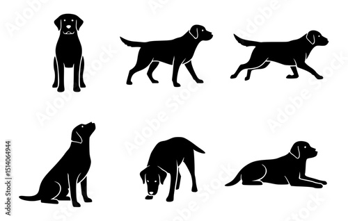 Labrador silhouettes showcasing a variety of poses