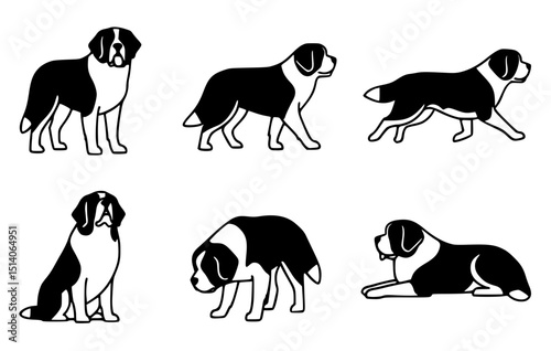 A set of six illustrations featuring the gentle giant breed dog