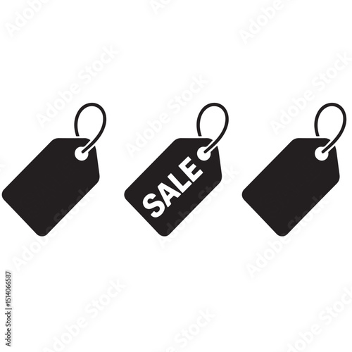 Black and white discount sale price tags isolated on white background for promotion
