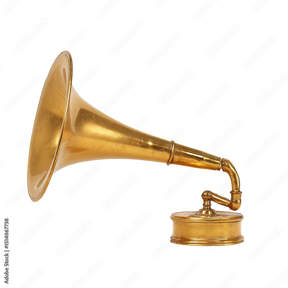 Obraz premium Vintage brass gramophone horn, exuding timeless charm and nostalgic beauty. A symbol of vintage music history